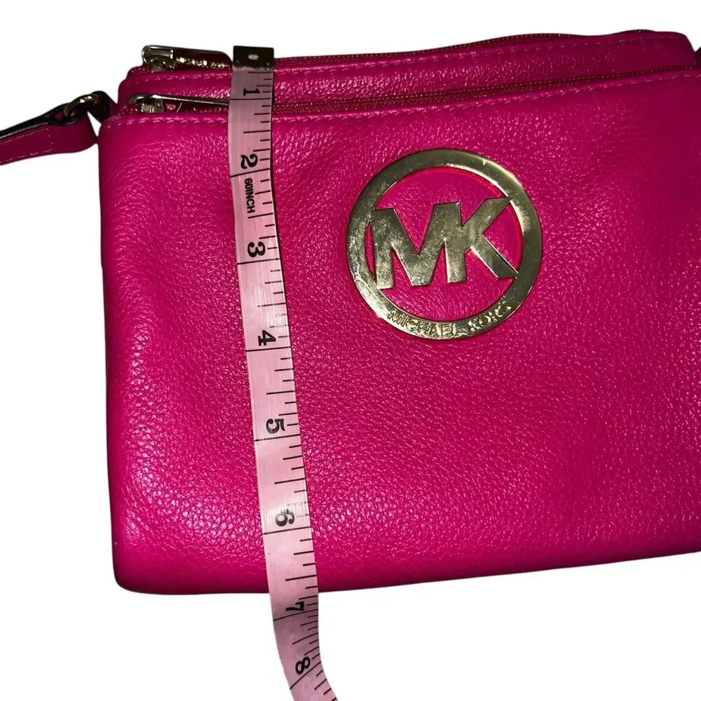 Michael Kors Jet Set Pink Leather Crossbody Bag Gold Logo Small Wallet Purse
